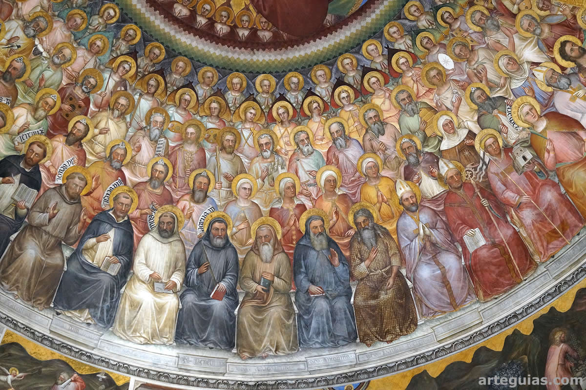 Detalle de la c&uacute;pula cuyas pinturas plasman &aacute;ngeles y santos