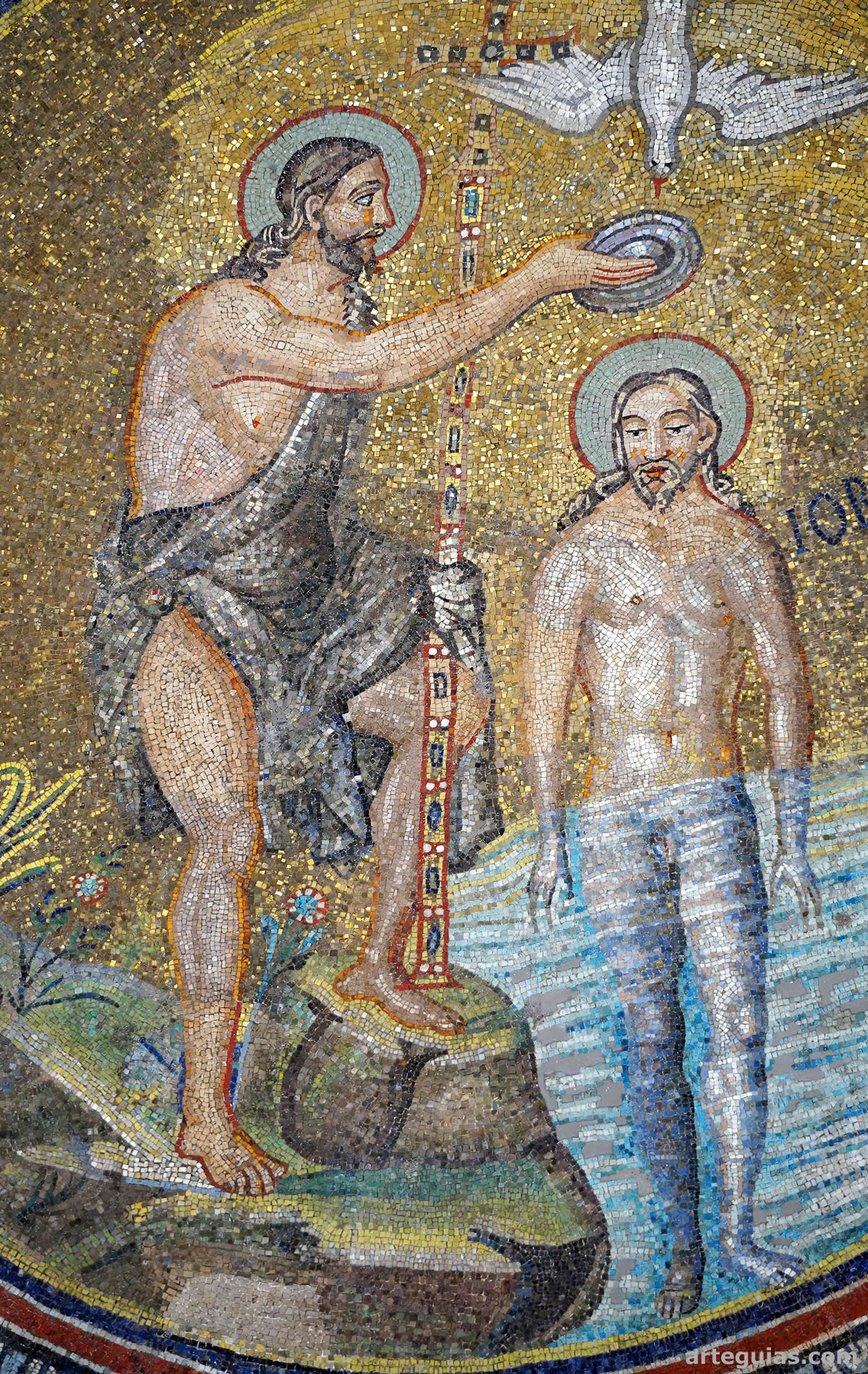 Mosaico del Bautismo de Cristo: es el gran protagonista del Baptisterio Neoniano de R&aacute;vena