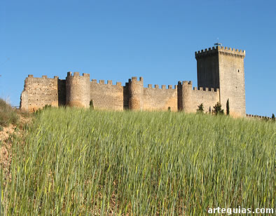 Emblem&aacute;tico castillo de Pe&ntilde;aranda de Duero, rodeado de campos de labor