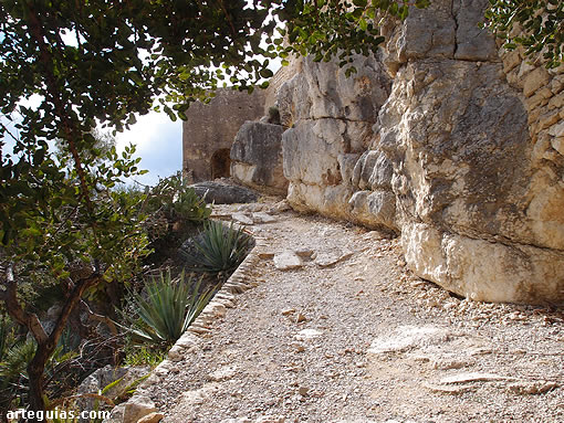 Angosta y hasta peligrosa cuesta que sube a la puerta del castillo de Cervera del Maestre