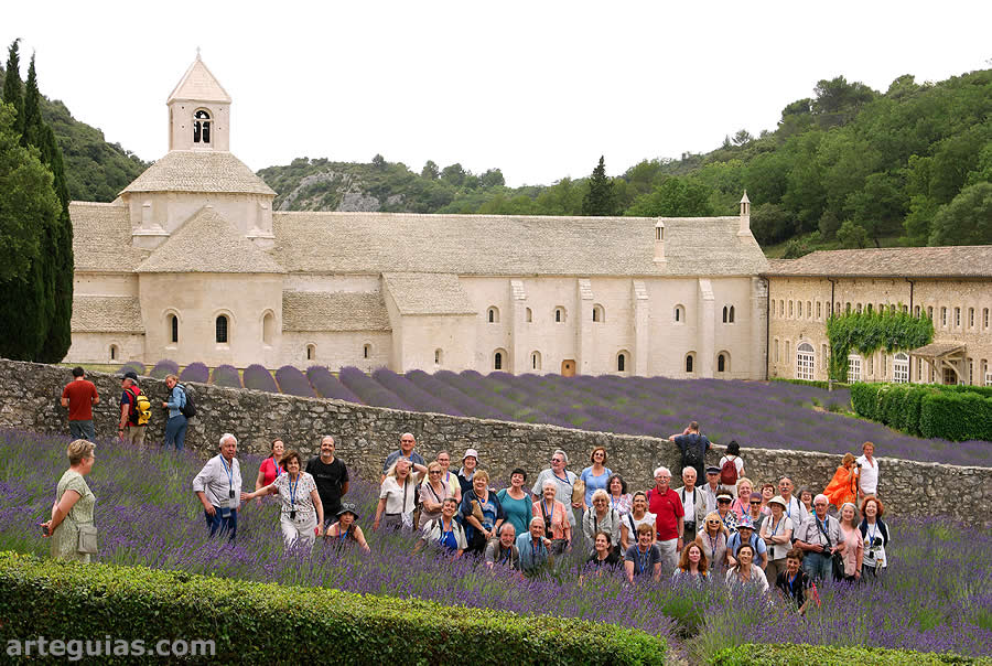 Foto en la Abad&iacute;a cisterciense de Notre-Dame de S&eacute;nanque y su c&eacute;lebre manto de lavanda