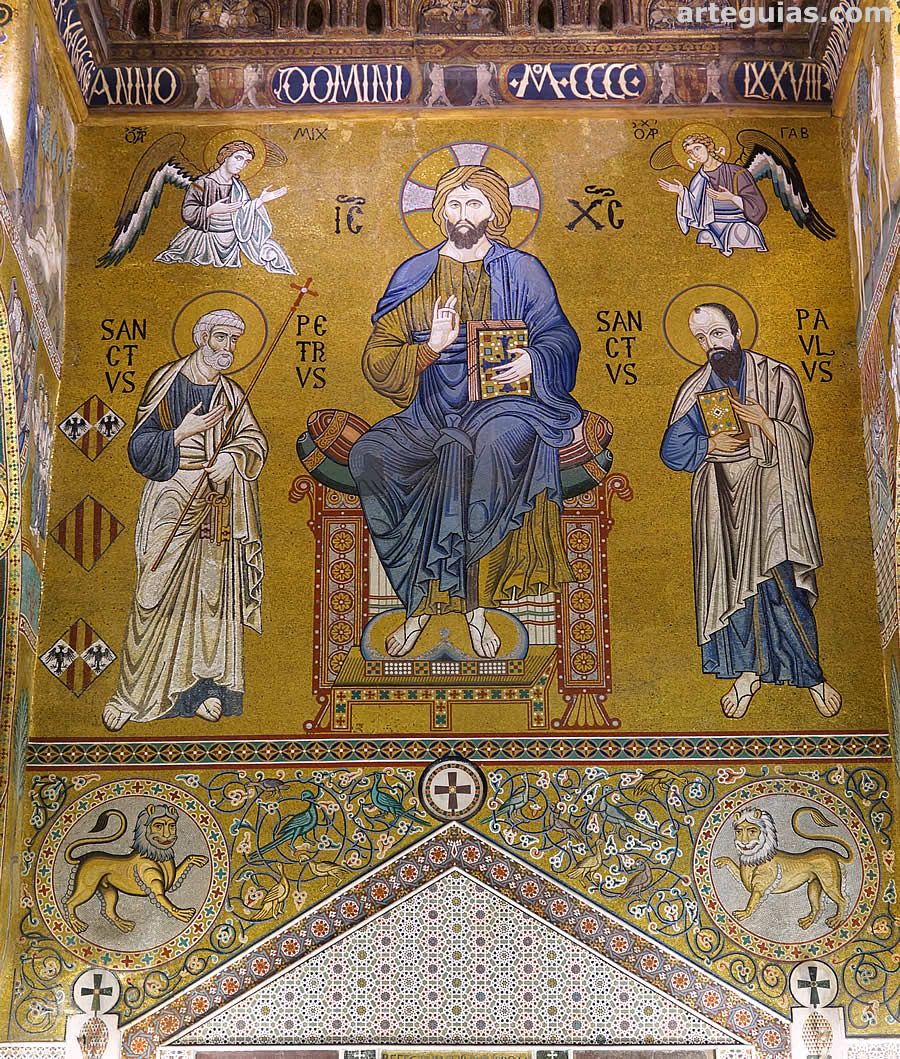 Mosaico de Cristo con San Pedro y San Pablo.