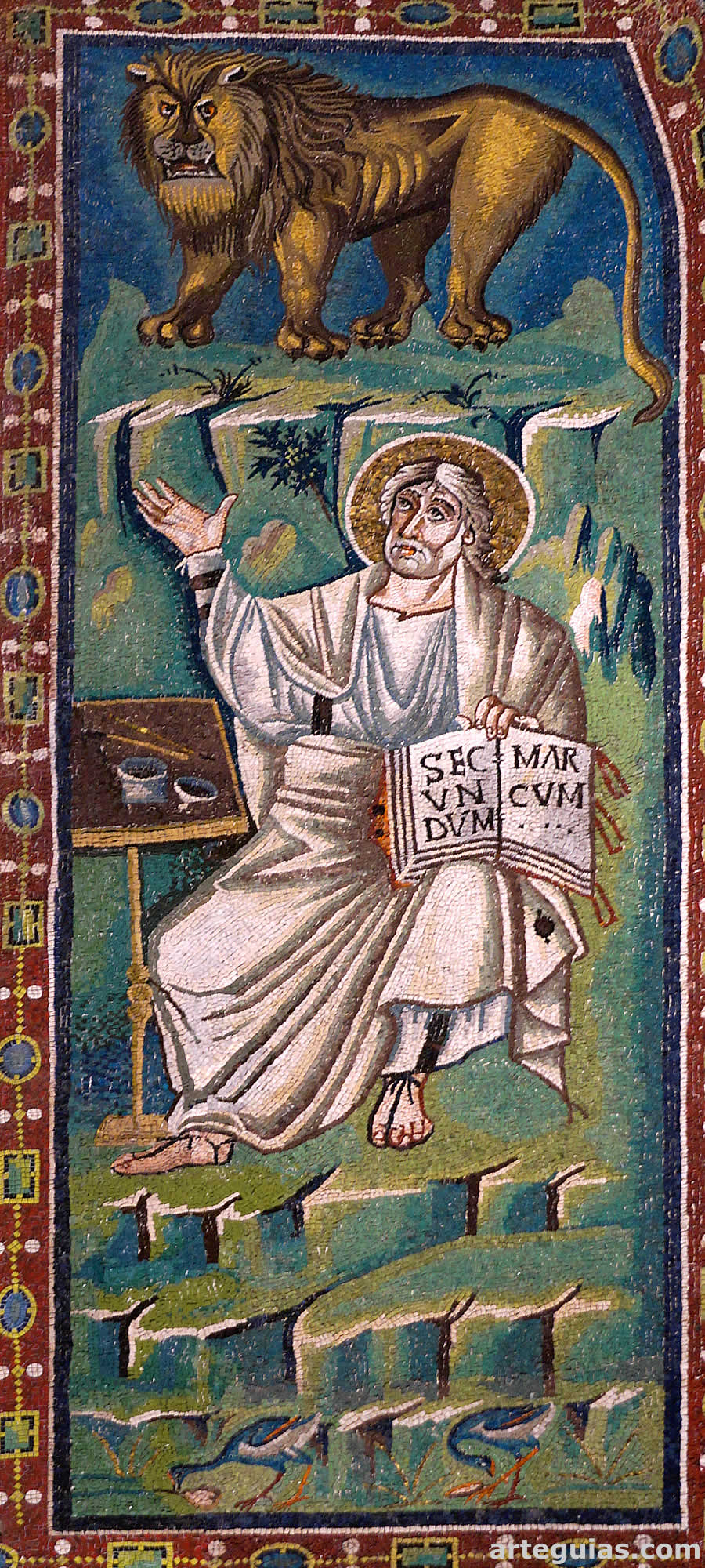Mosaico de San Vital de R&aacute;vena que muestra al evangelista San Marcos