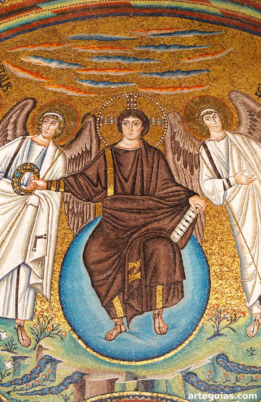 Mosaico: Cristo sentado sobre el globo azul del universo