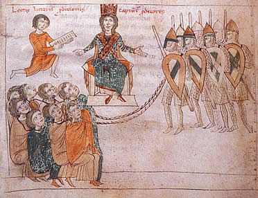 Soldados vencedores y sus prisioneros de guerra