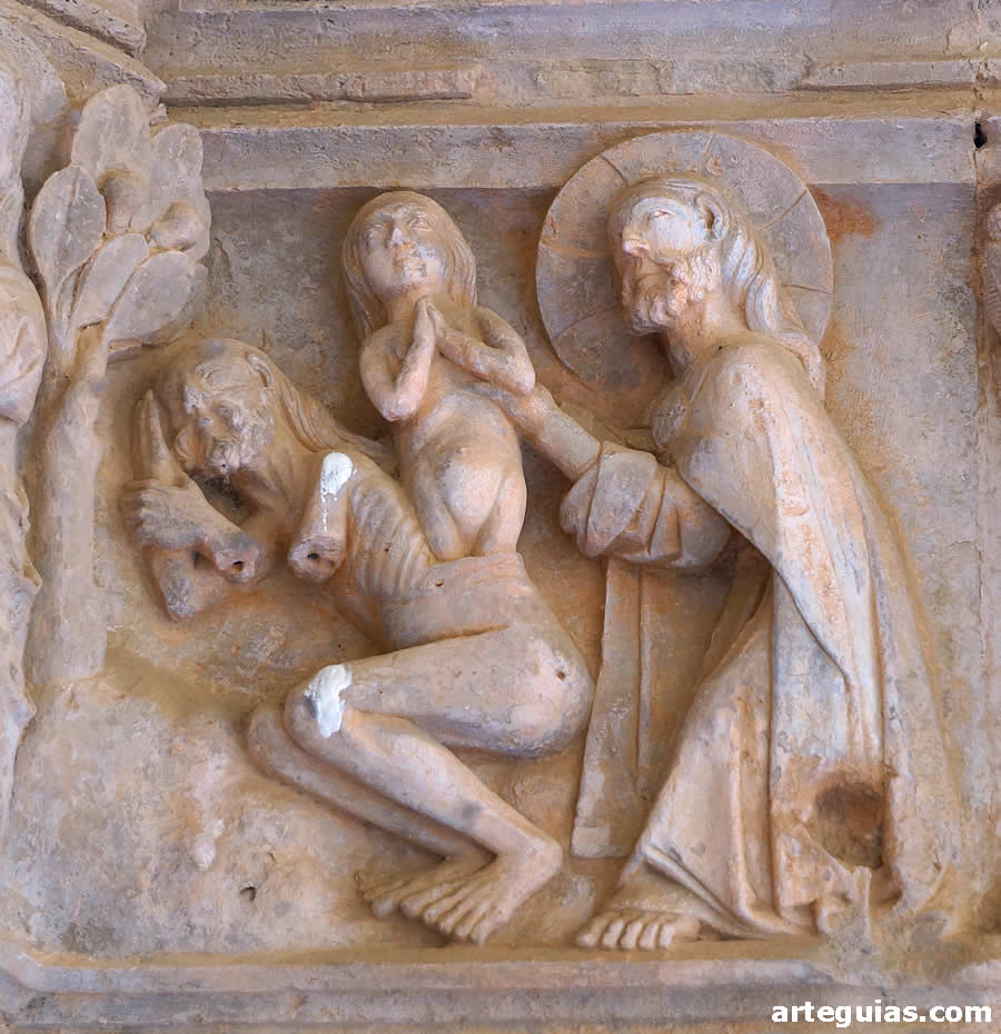 Pasaje del G&eacute;nesis esculpido en uno el claustro de Saintes Creus