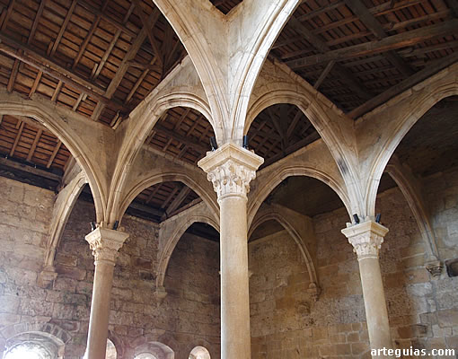 Peculiar y gran sala conocida como Cocina de la Reina. Monasterio de Carracedo