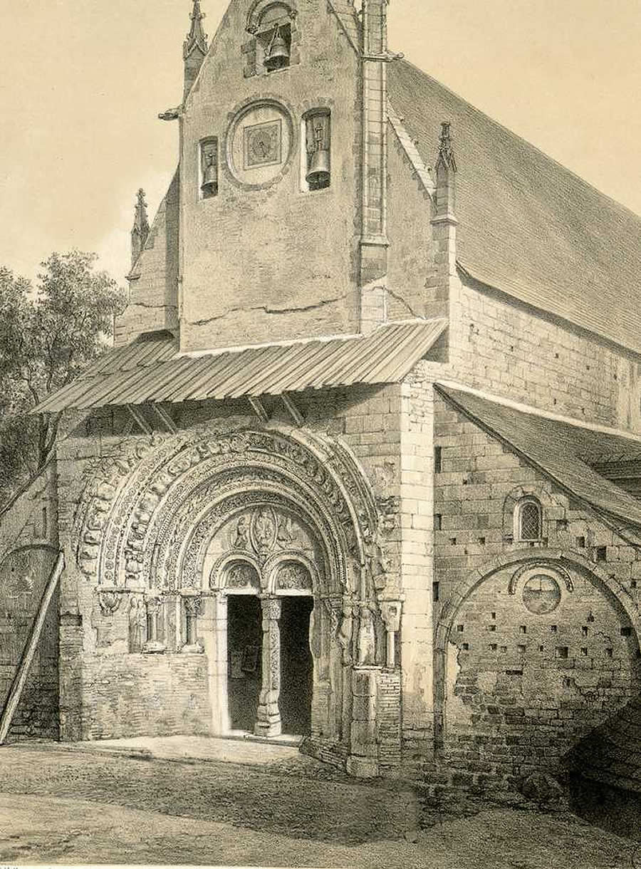 Grabado del siglo XIX que muestra el aspecto de la puerta antes de la restauraci&oacute;n