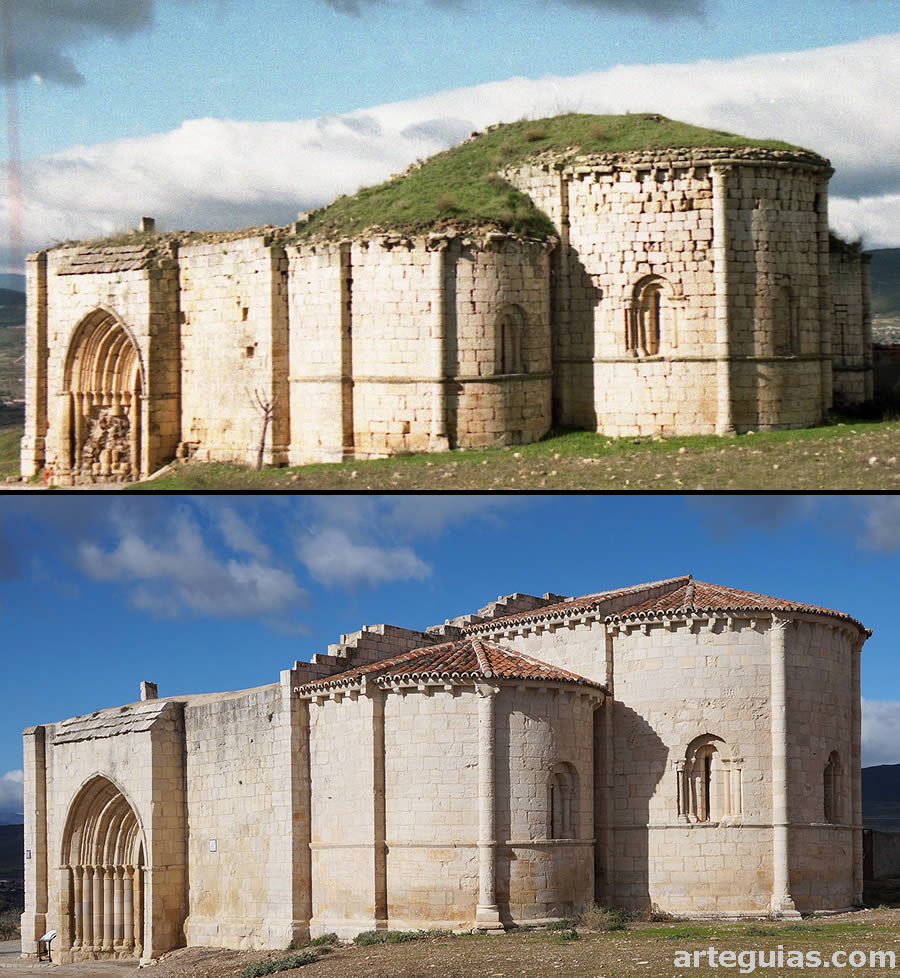 Comparativa de la iglesia de Uceda antes y despu&eacute;s de la restauraci&oacute;n