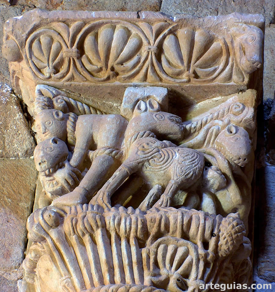 Hombres combatiendo contra leones