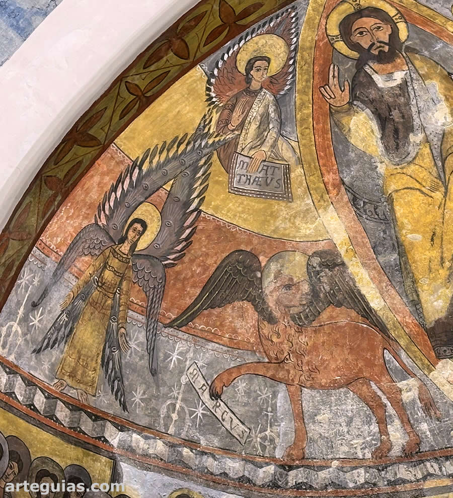 Detalle de las pinturas rom&aacute;nicas de la iglesia de Vilanova de la Muga