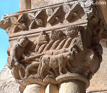 Escena del calendario agr&iacute;cola correspondiente al mes de septiembre: arado de las tierras