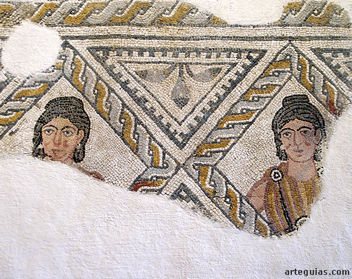 Detalle del Mosaico de las Tres Mujeres de &eacute;poca romana. Museo de C&aacute;ceres