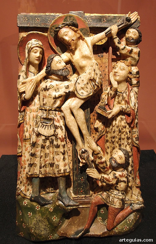 Alabastro policromado de la Escuela de York con el Descendimiento de Cristo