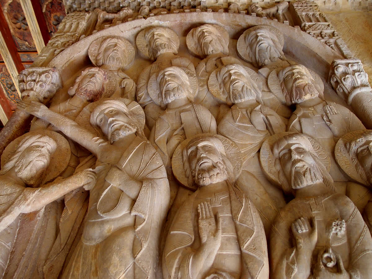 Relieve del pasaje b&iacute;blico de la Duda de Santo Tom&aacute;s en el claustro rom&aacute;nico de Santo Domingo de Silos