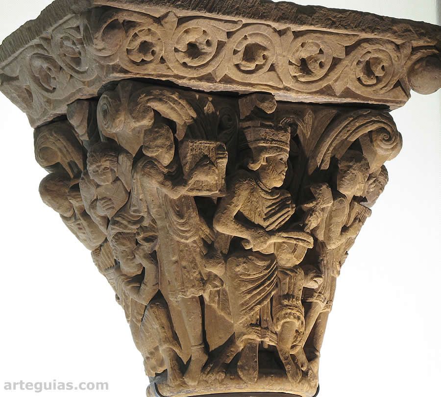 Capitel de la Catedral de Jaca que muestra al Rey David , m&uacute;sico