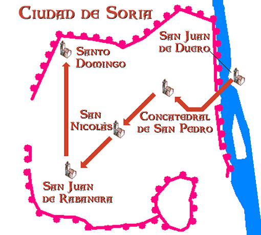 Mapa del Viaje guiado  por el rom&aacute;nico de la ciudad de Soria